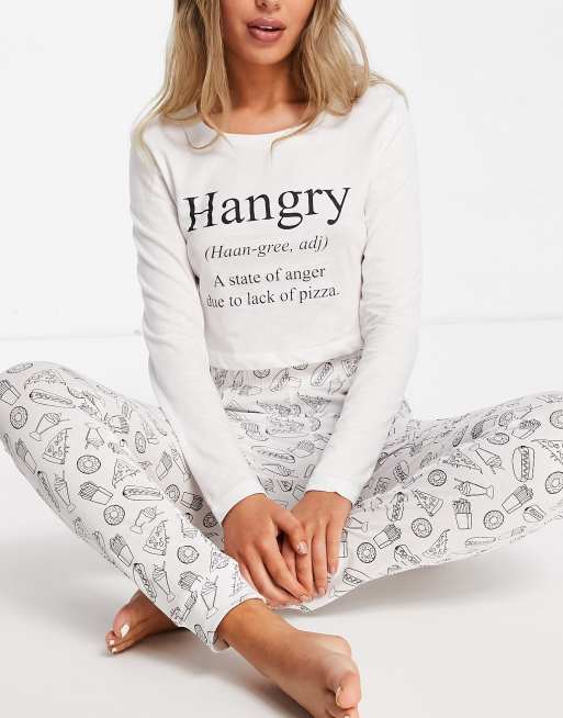 Brave Soul – Hangry – Czarno-biała piżama z długimi rękawami i nogawkami 