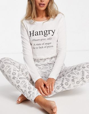 Brave Soul hangry long pyjama set in black white