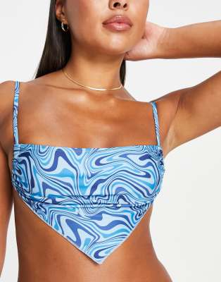 Brave Soul Hanky Hem Bikini Top In Blue Swirl Print