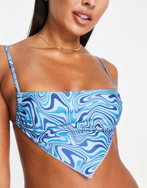 YOURS Curve Plus Size Blue Retro Swirl Print Tankini Top