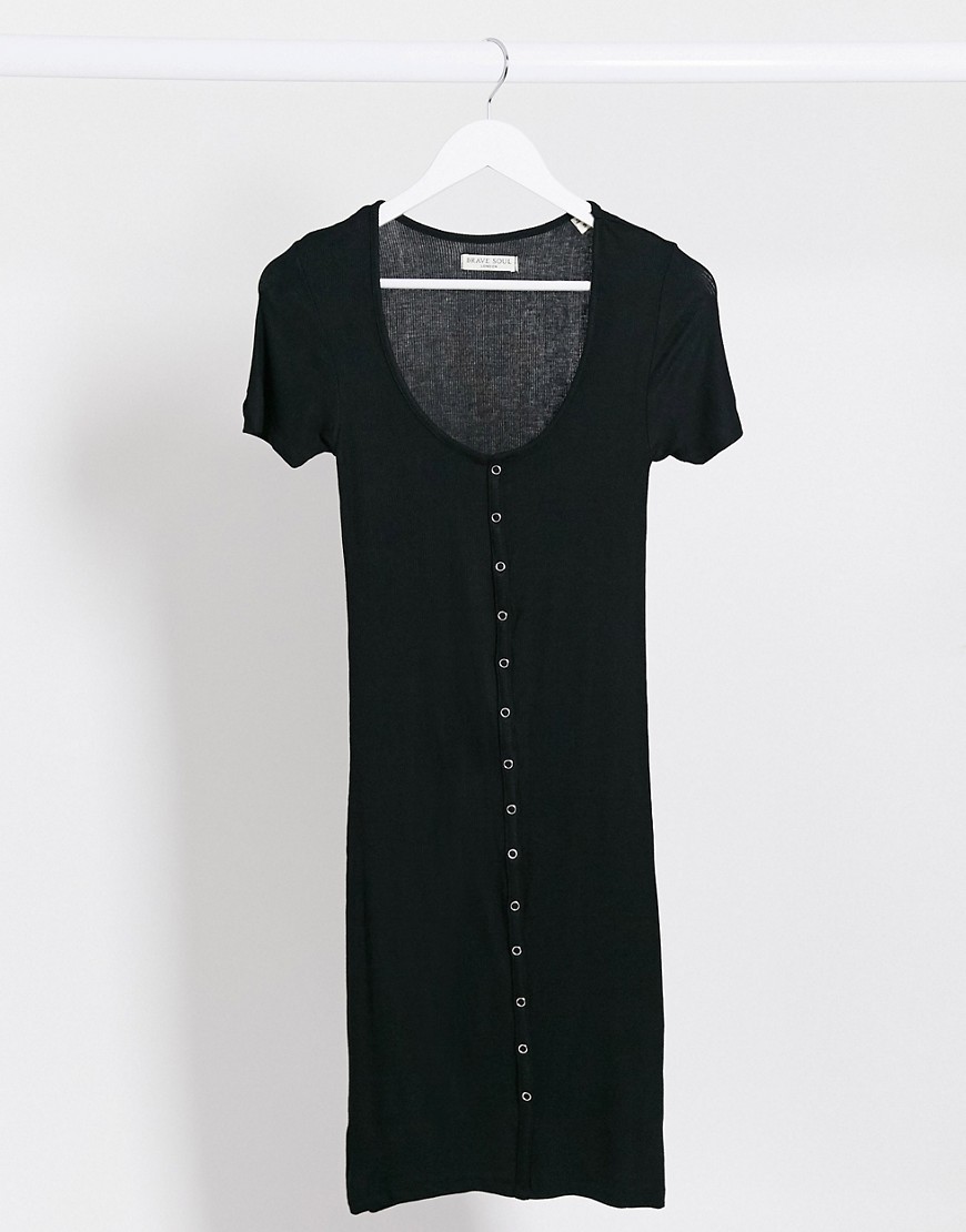 Brave Soul harper button-down dress in rib-Black