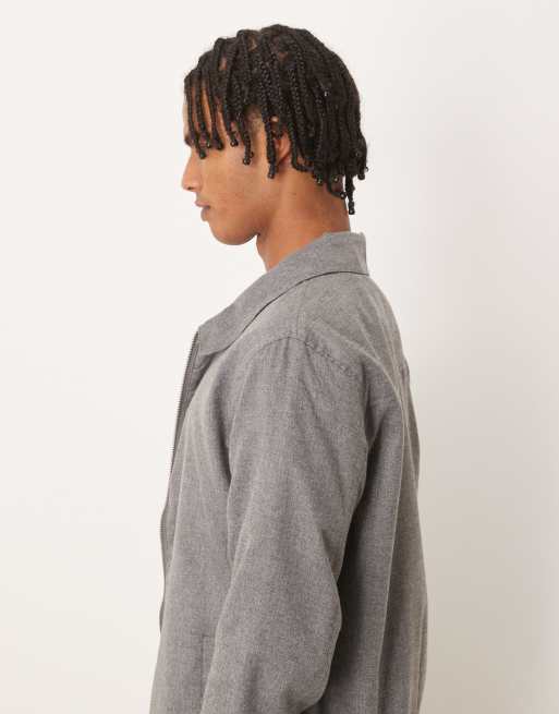 Brave Soul Harrington style zip through jacket in grey, 4 of 5