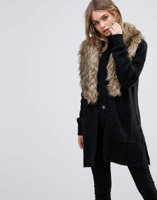 long black cardigan with fur collar