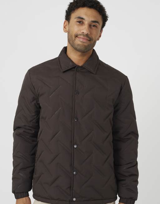 Brave Soul Heat seal padded coach style jacket in brown, 4 of 4
