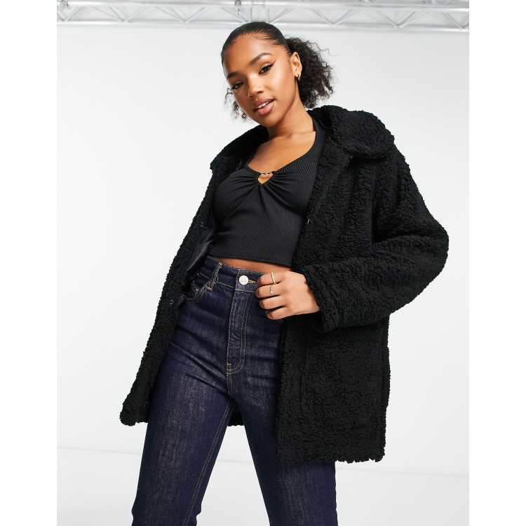 Womens black teddy coat sale