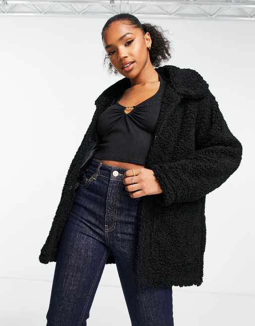 Asos teddy hot sale coat black