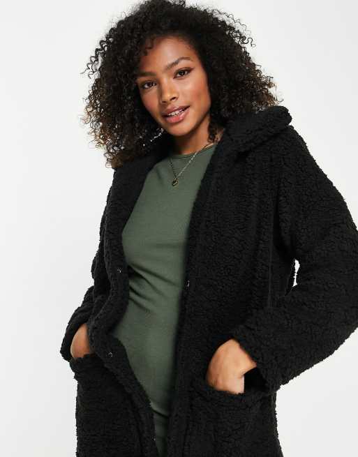 Brave Soul heavenly long borg coat in black