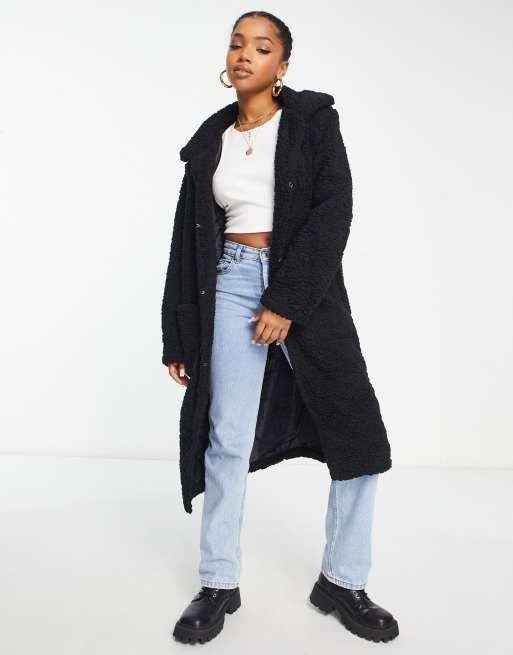 Black longline teddy coat sale