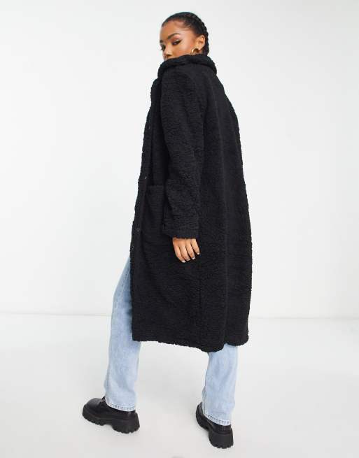 Black hooded borg longline hotsell teddy coat