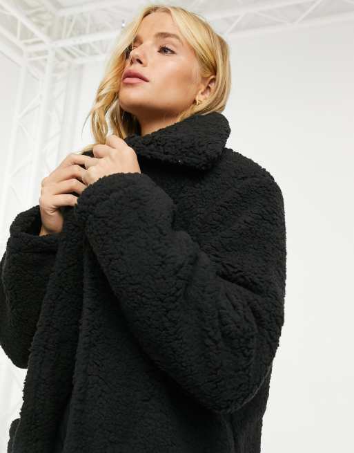 Brave Soul Heavenly Teddy Jacket In Black Asos