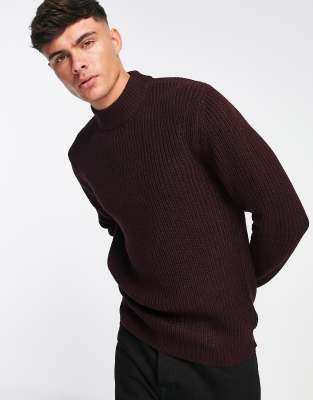 Brave Soul heavy turtleneck jumper in dark burgundy  - ASOS Price Checker