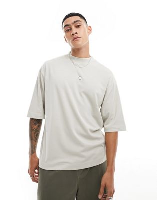 Brave Soul heavyweight high neck super oversized t-shirt in light grey
