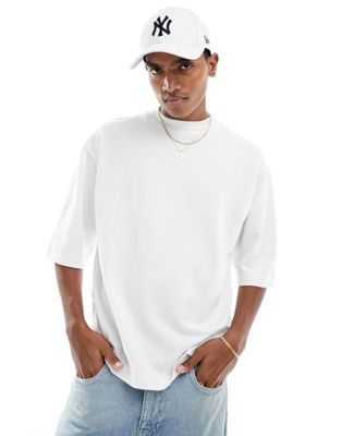 Brave Soul heavyweight high neck super oversized t-shirt in white