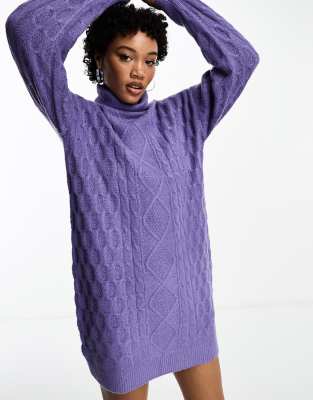 Brave Soul high neck cable knit dress mini dress in purple