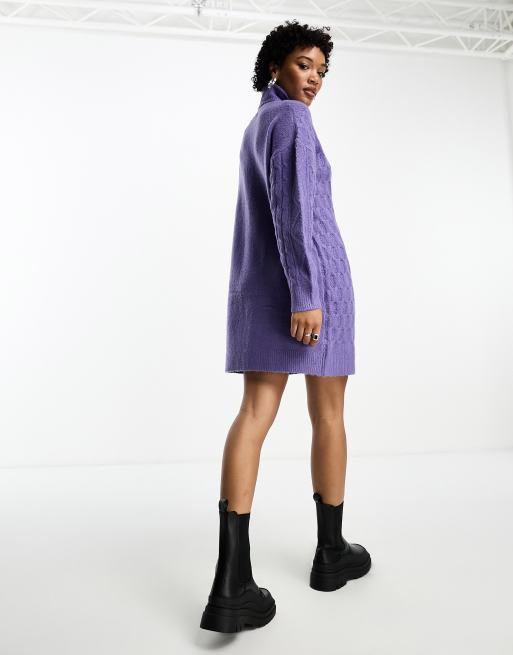 Brave Soul high neck cable knit dress mini dress in purple