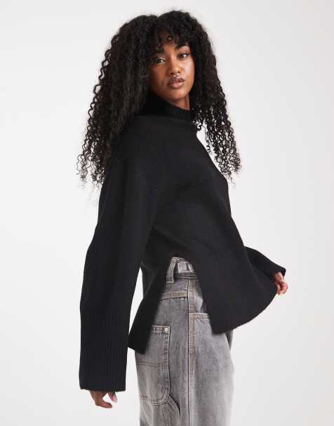 Brave Soul high neck jumper with wide sleeves in black - view 1