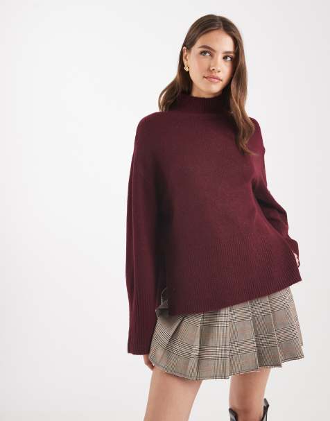 Brave Soul high neck jumper with wide sleeves in burgundy - view 1