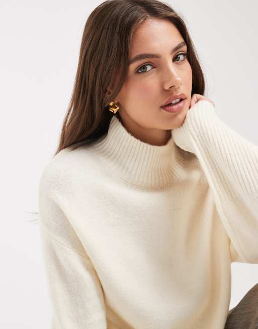 Brave Soul high neck jumper with wide sleeves in cream, 2 of 4