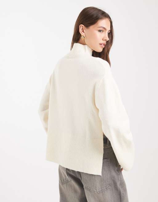 Brave Soul high neck jumper with wide sleeves in cream, 4 of 4