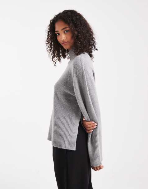 Brave Soul high neck jumper with wide sleeves in grey