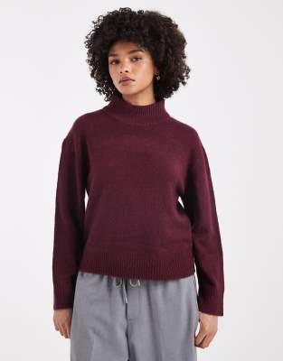 Brave Soul High Neck Knit Sweater In Red