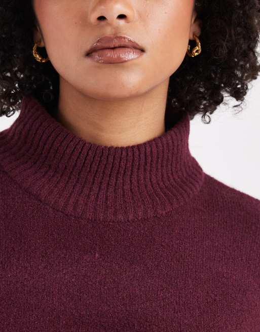 Brave Soul high neck knit sweater in aubergine, 2 of 4