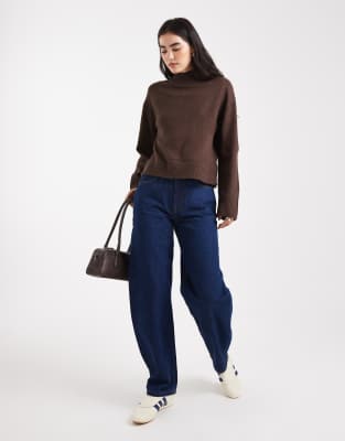 Brave Soul High Neck Knit Sweater In Brown