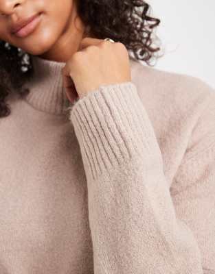 Brave Soul High Neck Knit Sweater In Brown