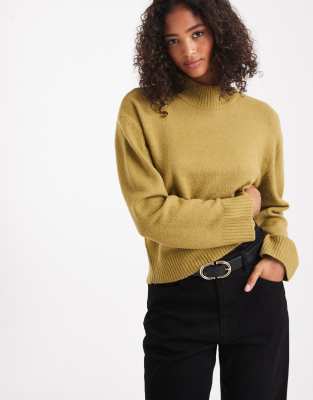 Brave Soul High Neck Knit Sweater In Green