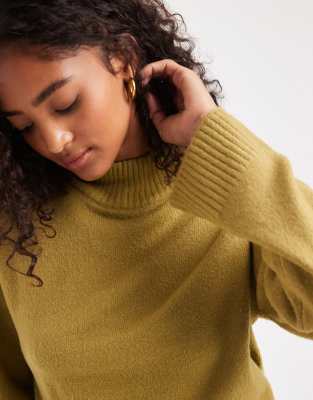 Brave Soul High Neck Knit Sweater In Green