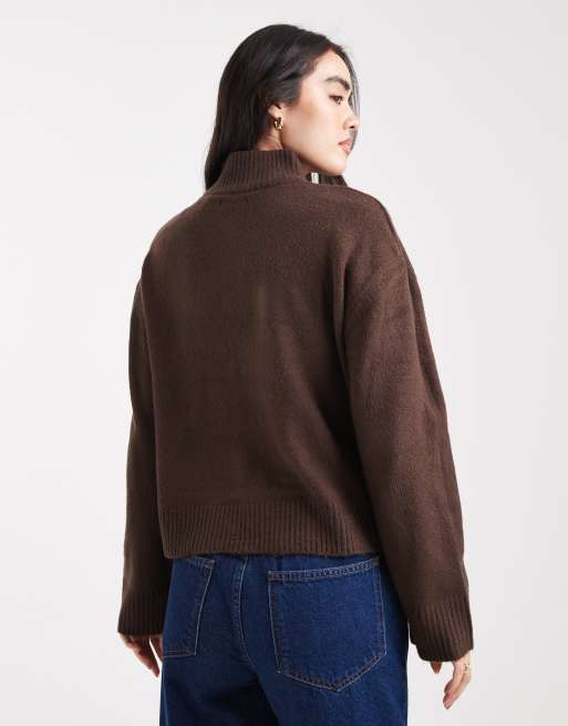 Brave Soul high neck knitted jumper in brown, 4 of 4