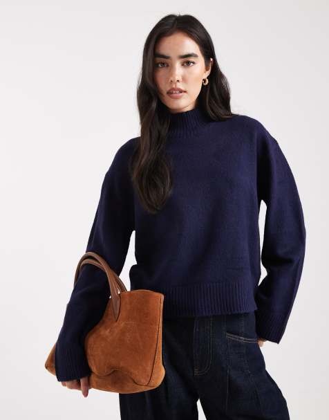 Brave Soul high neck knitted jumper in navy - view 1