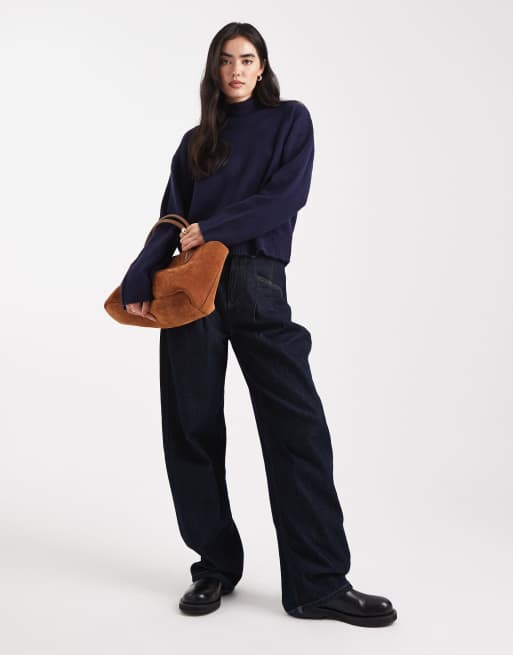 Brave Soul high neck knitted jumper in navy, 3 of 4