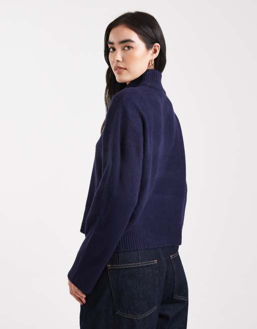 Brave Soul high neck knitted jumper in navy, 4 of 4