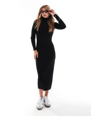 Brave Soul high neck knitted midi dress in black