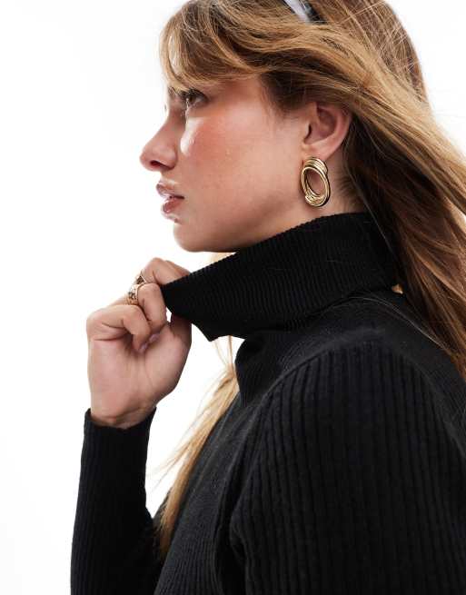 Brave Soul high neck knitted midi dress in black, 2 of 4