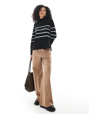 Brave Soul High Neck Loose Fit Sweater In Black