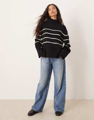Brave Soul High Neck Loose Fit Sweater In Black