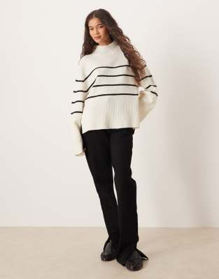 Brave Soul High Neck Loose Fit Sweater In White