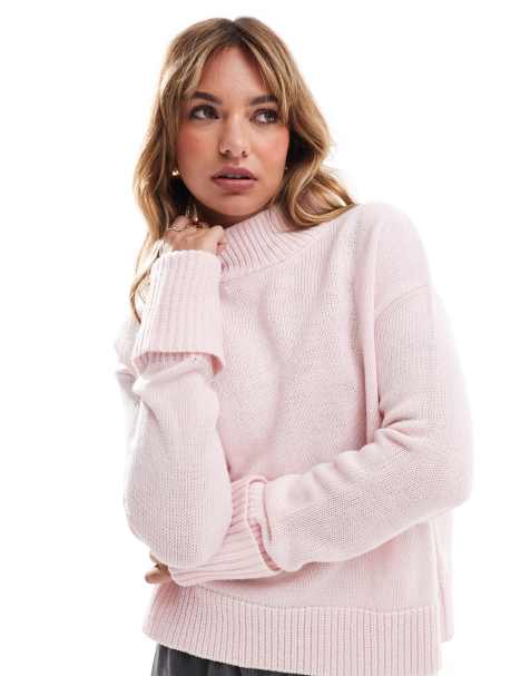Brave Soul high neck slouchy jumper in baby pink  - view 1