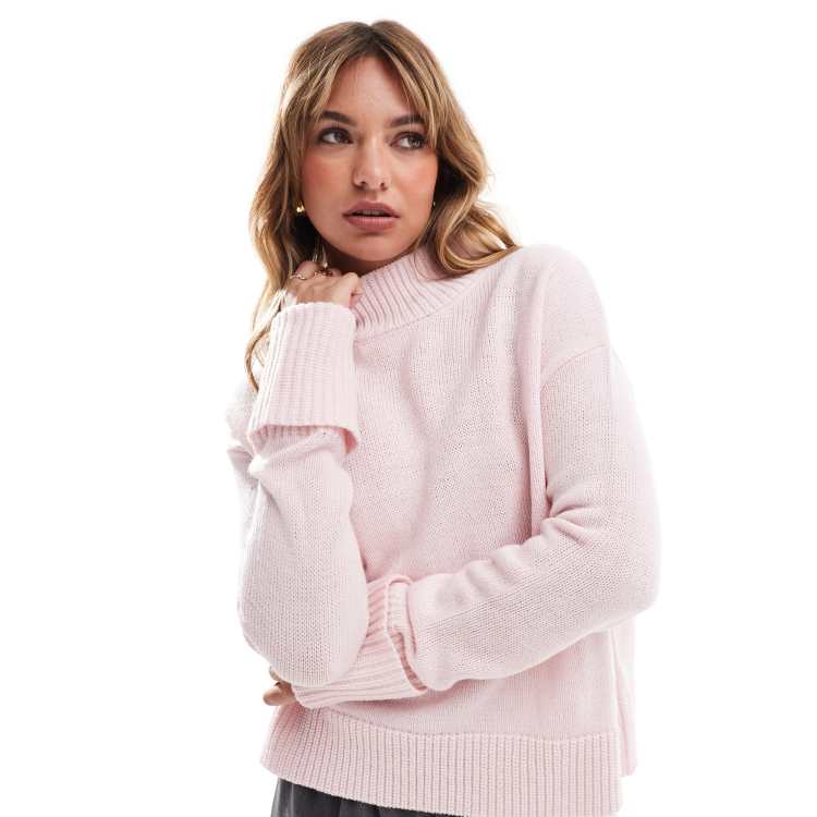 Brave Soul high neck slouchy jumper in baby pink ASOS