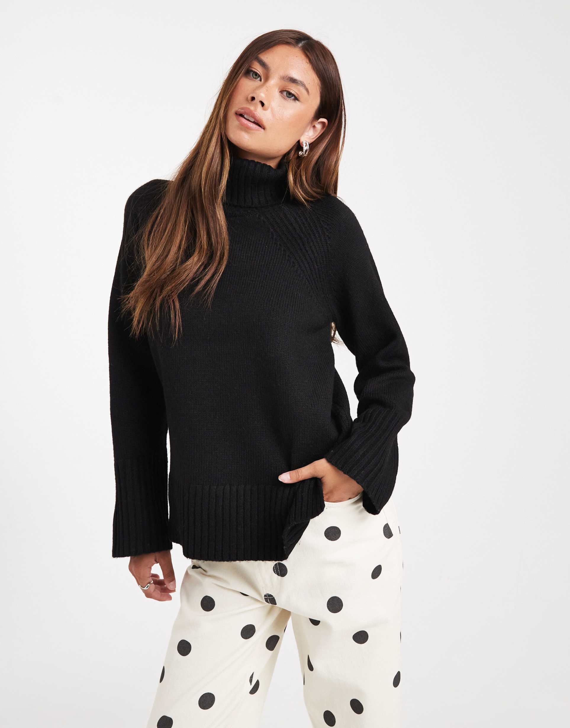 brave soul high neck soft touch sweater in black