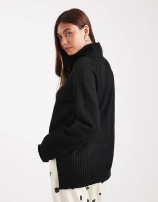 Brave Soul High Neck Soft Touch Sweater In Black