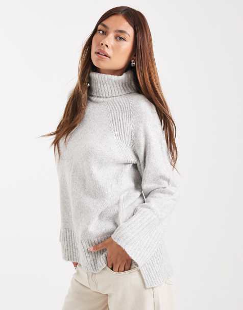 Brave Soul high neck soft touch sweater in light gray - view 1