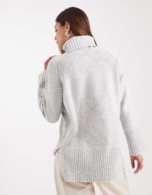 Brave Soul High Neck Soft Touch Sweater In Gray