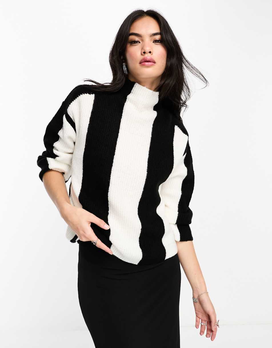 Brave Soul high neck striped jumper in monochrome