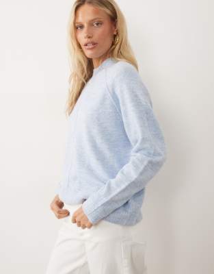 Brave Soul High Neck Sweater With Exposed Seams In Blue