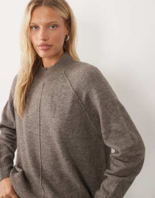 Brave Soul High Neck Sweater With Exposed Seams In Brown