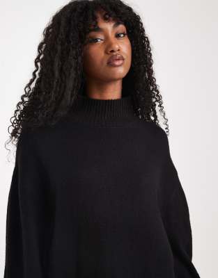 Brave Soul High Neck Sweater With Wide Sleeves In Black