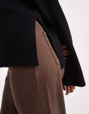 Brave Soul High Neck Sweater With Wide Sleeves In Black